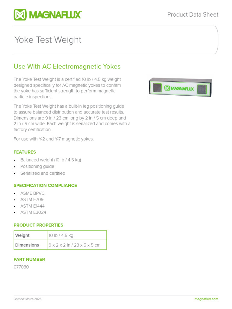 Yoke Test Weight Product Data Sheet English | PDF