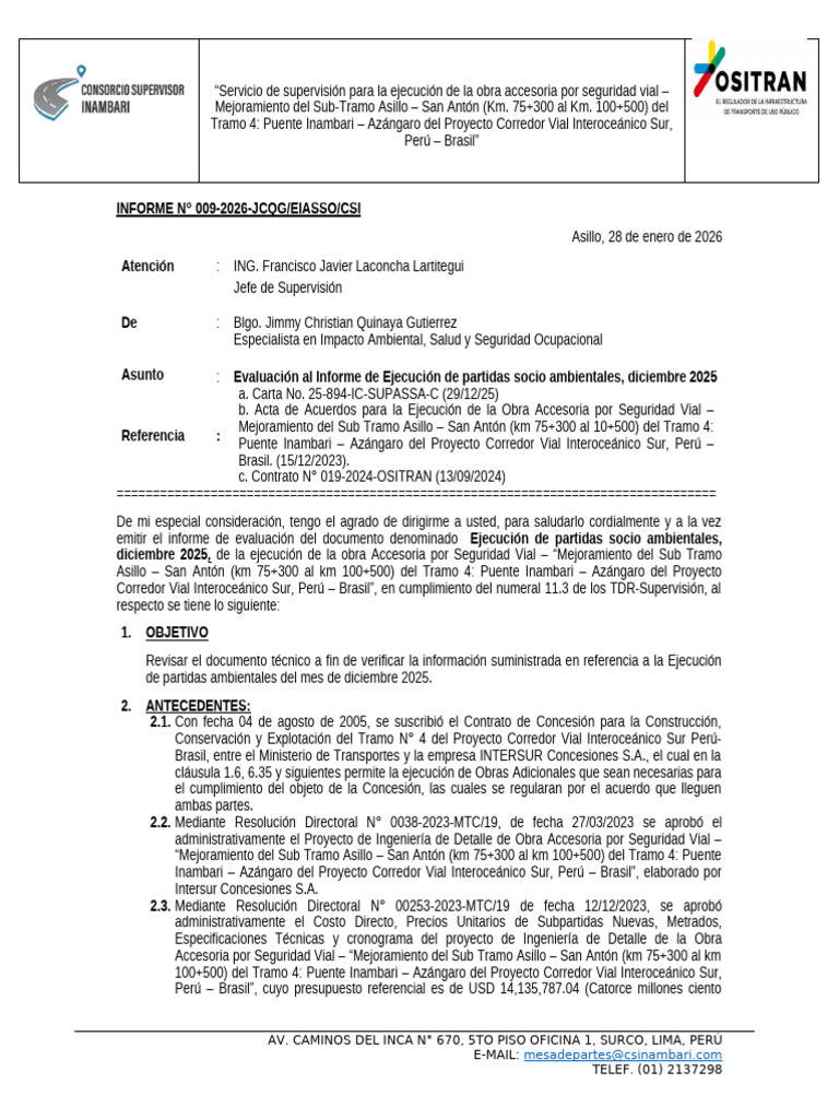 INFORME 009 Evaluación Al Informe de Ejecución de Partidas Socio ...