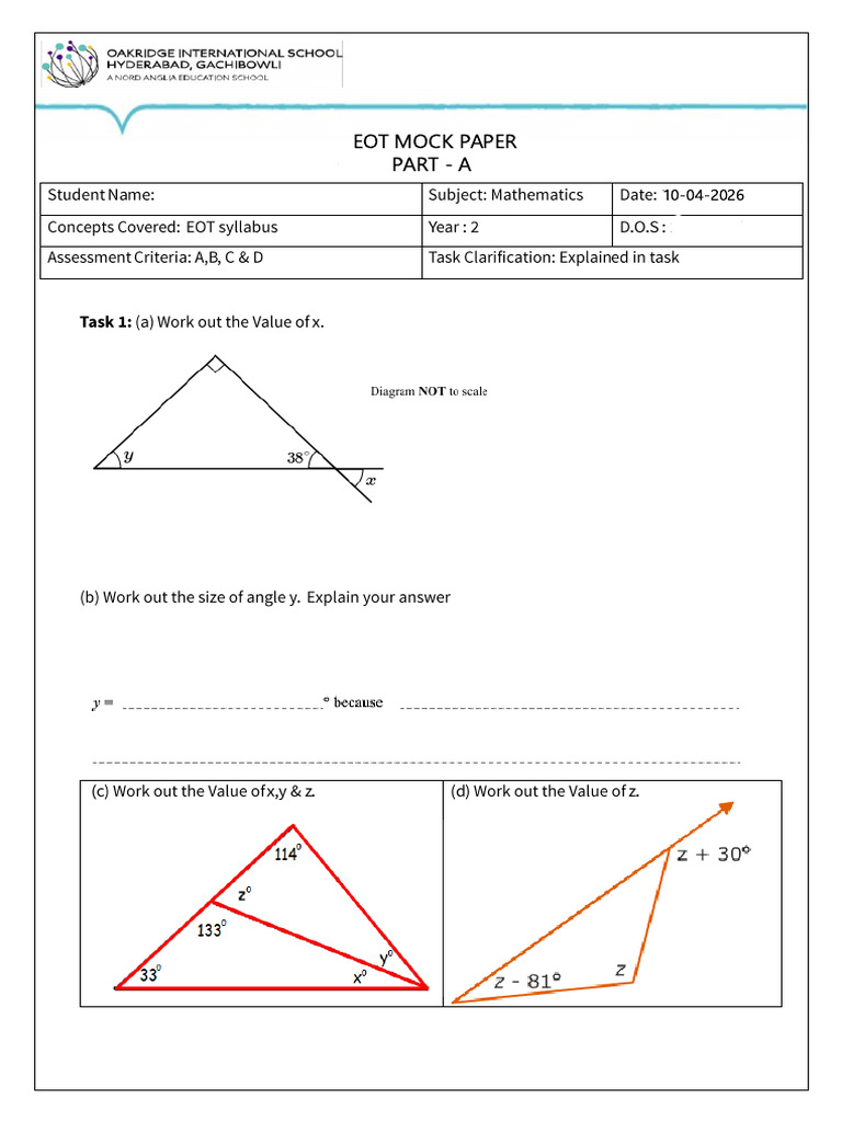 MYP YEAR 2 MATH MOCK PAPER | PDF | Area | Length
