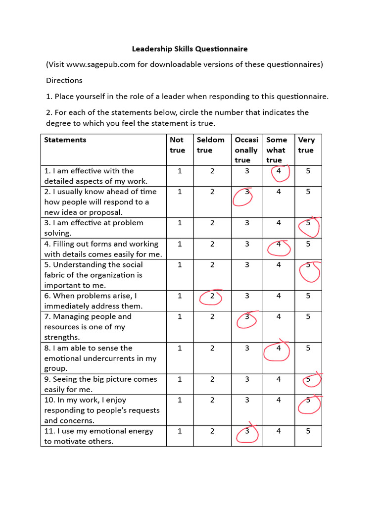 Sage Leadership Questionnaire Filled | PDF