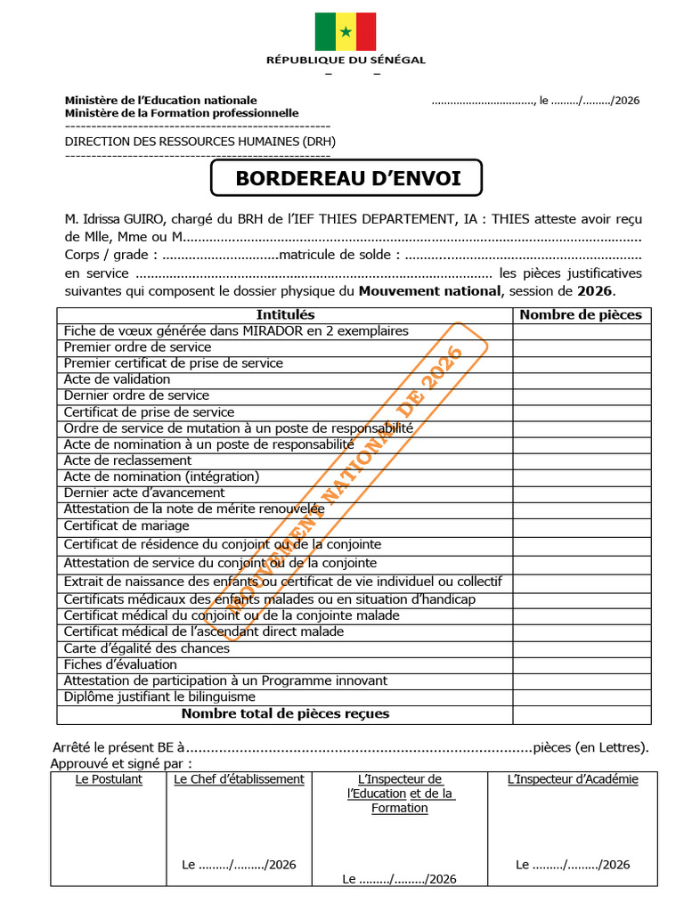 Bordereau de Depot Ief Thies Departement | PDF