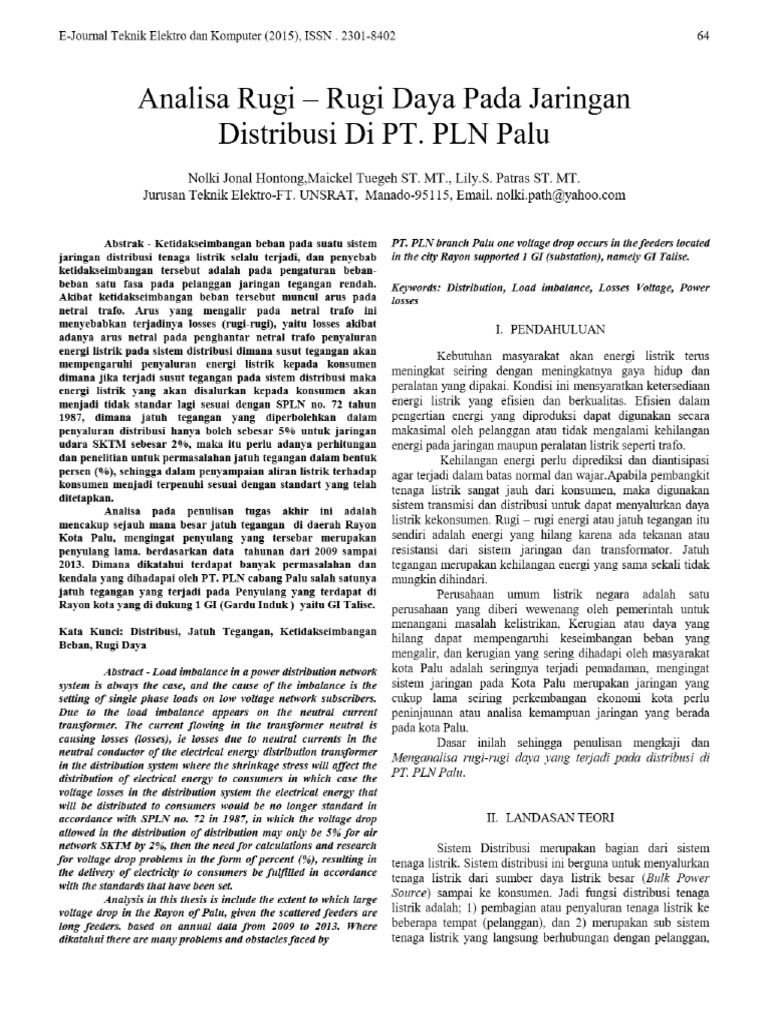 Hontong - 2015- Analisa Rugi â€“ Rugi Daya Pada Jaringan Distribusi Di ...