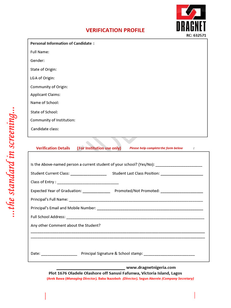 School Verification Profile Form | PDF