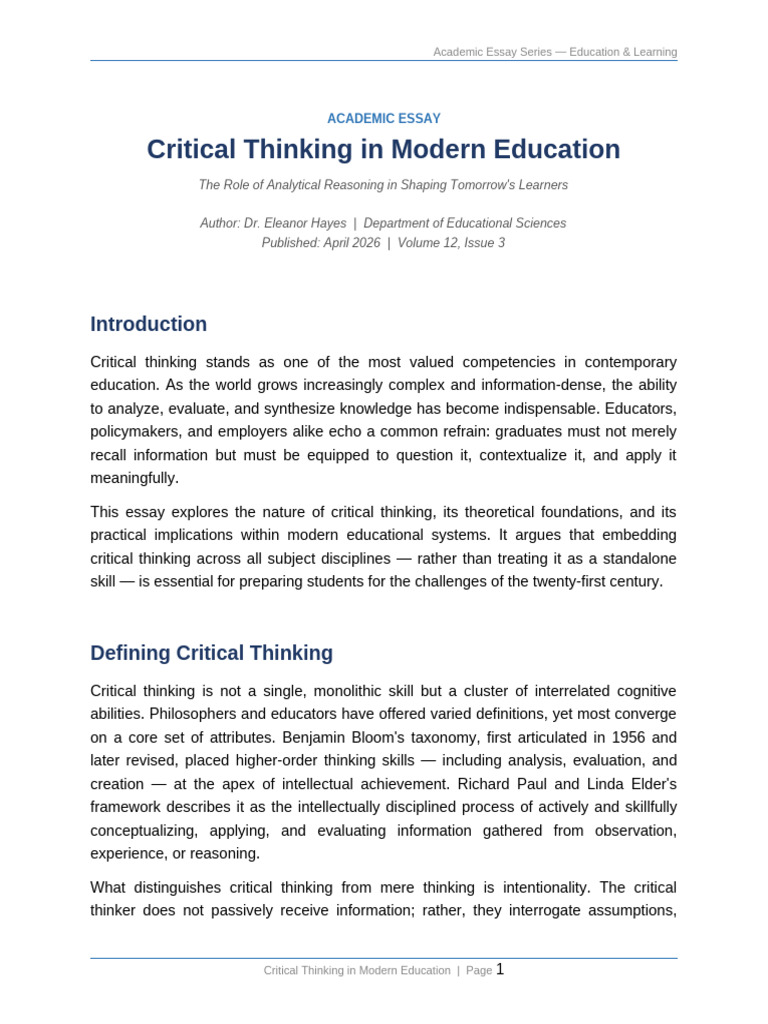 01 Critical Thinking in Modern Education | PDF | Critical Thinking ...