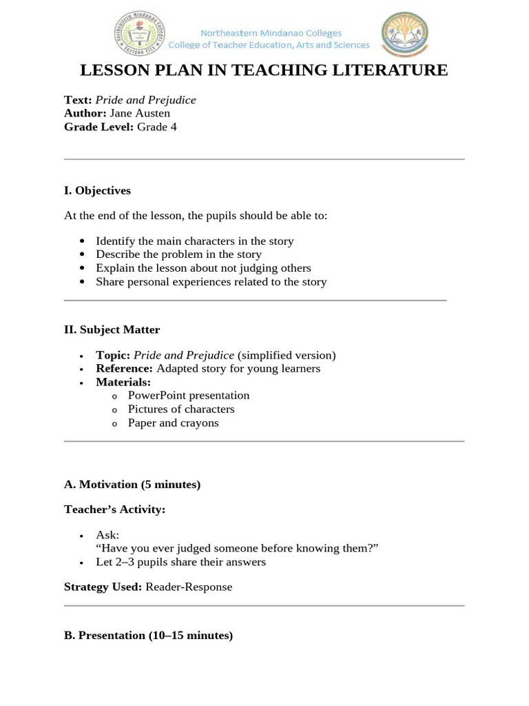 Lesson Plan in Teaching Literature | PDF