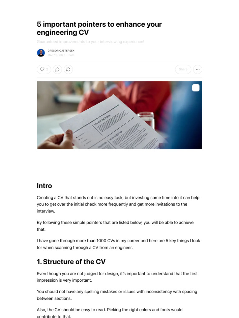 5 Important Pointers to Enhance Your Engineering CV | PDF