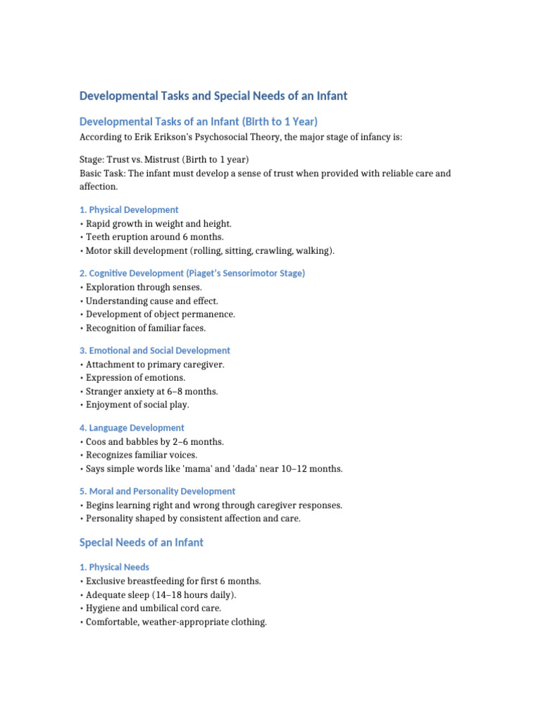 Developmental Tasks and Special Needs of Infant | PDF | Infants ...
