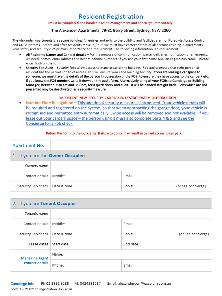 Form 1 - Residents Registration Jan 2020 | PDF | Vehicle Registration ...