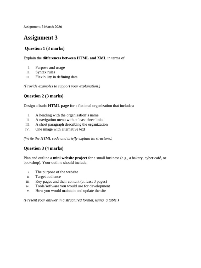 Assignment 3 March 2026 | PDF