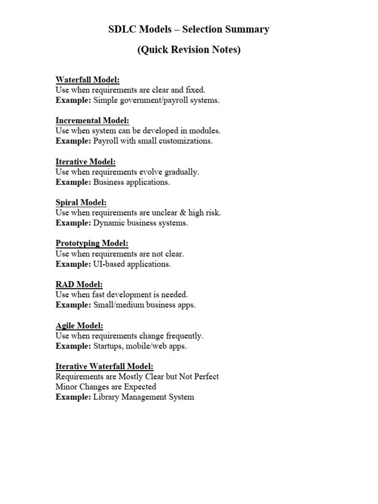 SDLC Models – Selection Summary | PDF