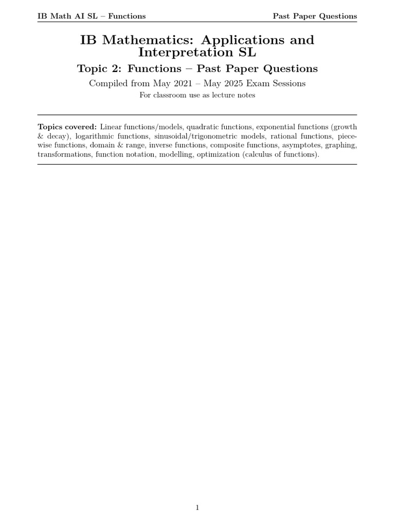 Math AI SL - Functions | PDF | Function (Mathematics) | Area