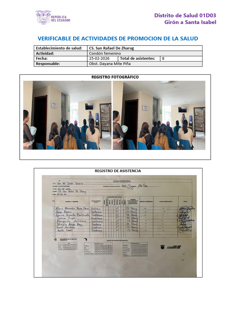 Verificable de Actividades de Promocion de La Salud Febrero | PDF