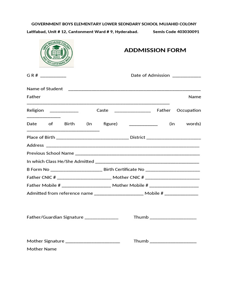 Addmission Form | PDF