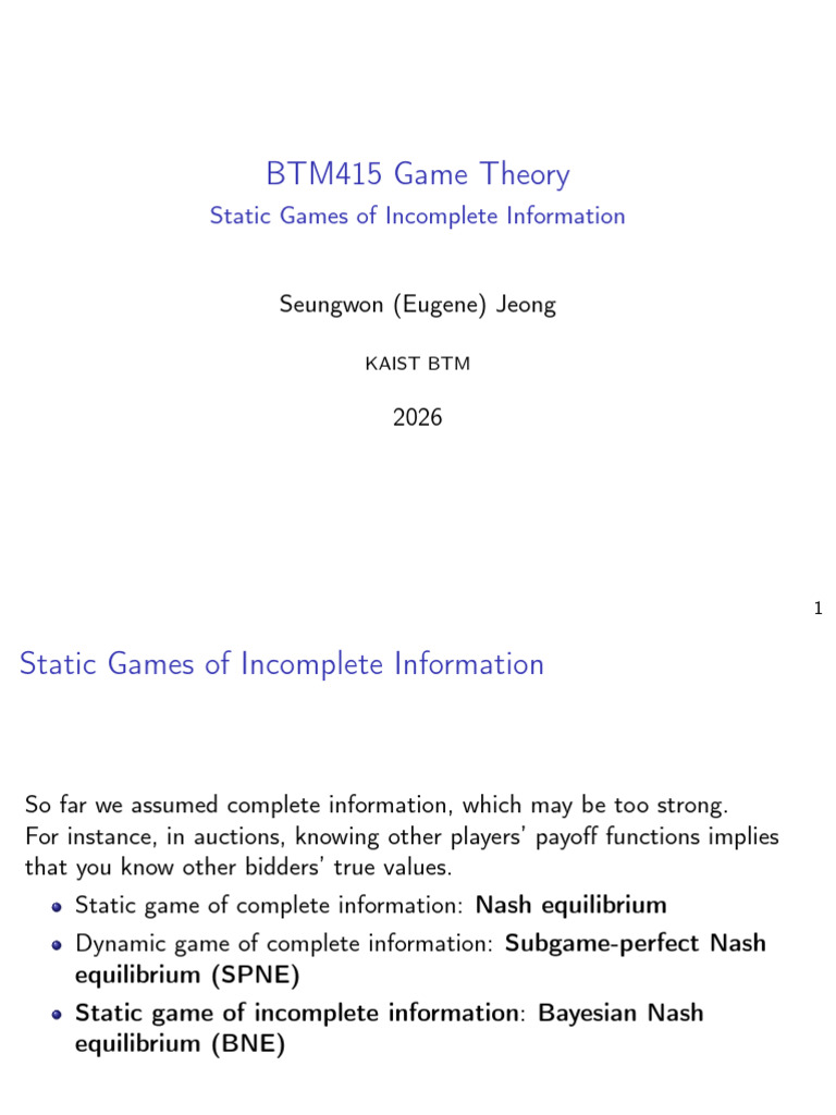 BTM415 7 Incomplete Information | PDF | Mathematical Economics | Game ...