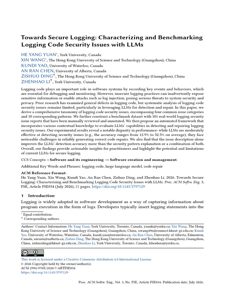 Towards Secure Logging: Characterizing and Benchmarking Logging Code ...
