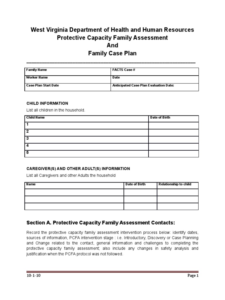 West Virginia CPS Protective Capacity Family Assessment Rev 2010