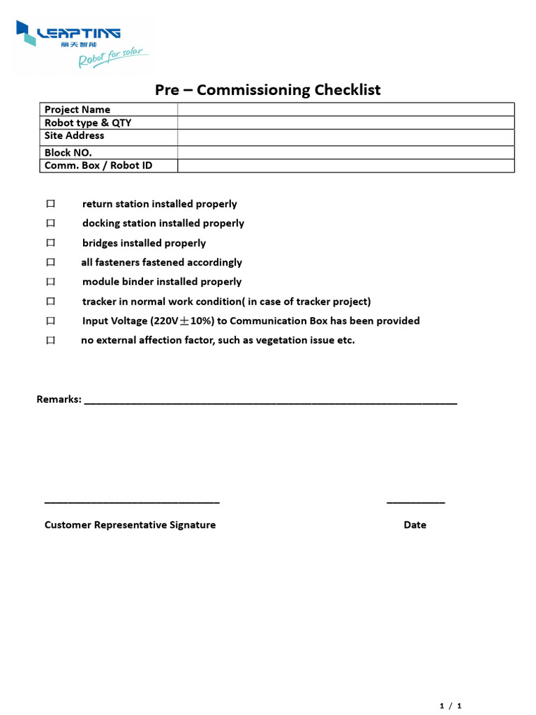Pre - Commissioning Checklist | PDF
