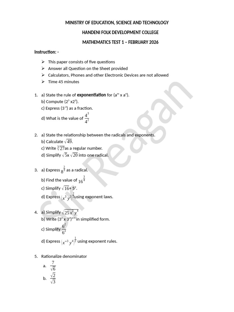 Math Test 1 2026 | PDF