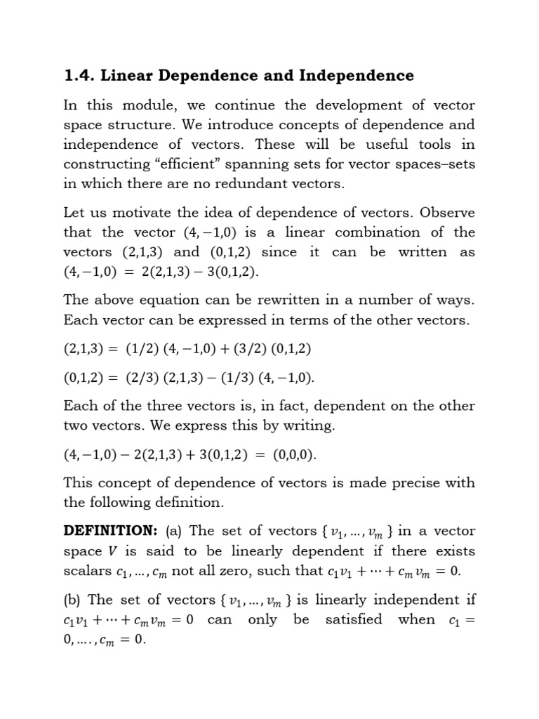 1.4.Linear Dependence and Independence | PDF | Vector Space | Geometry