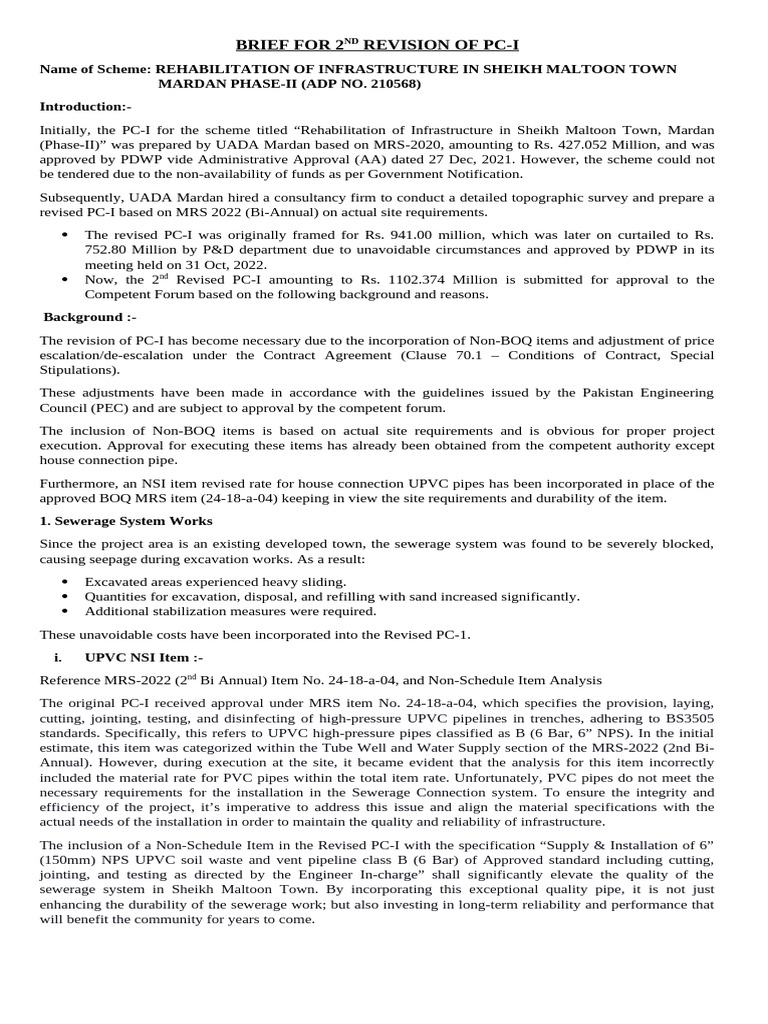 BRIEF FOR 2nd REVISION OF PC-1 | PDF | Polyvinyl Chloride | Pipe (Fluid ...