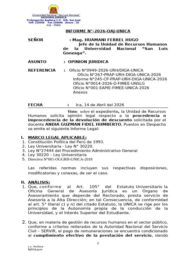 Informe Devolucion de Remuneracion Por Inasistencia | PDF | Gobierno