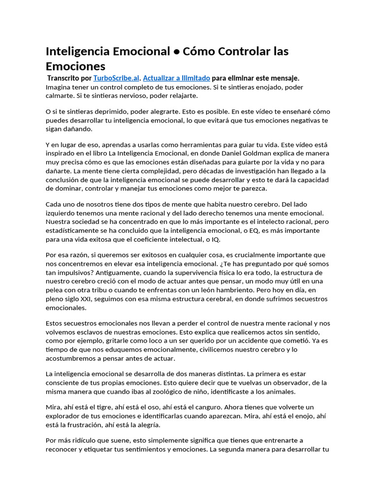 Inteligencia Emocional - Cómo Controlar Las Emociones | PDF ...