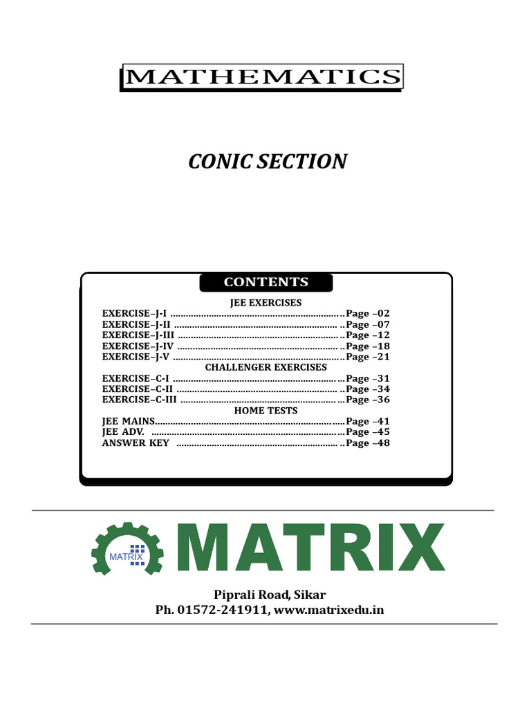 Conic Sections Sheet | PDF | Ellipse | Perpendicular