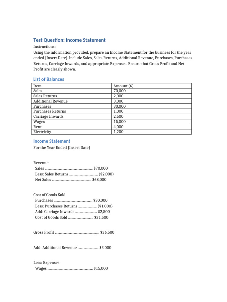 Income Statement Test | PDF