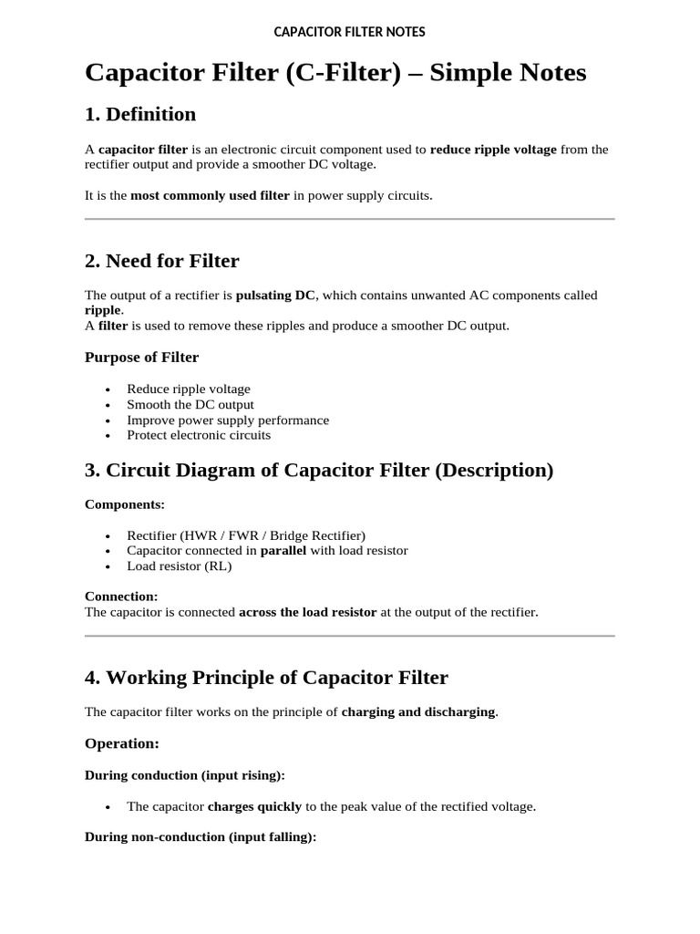 Capacitor Filter Notes | PDF | Rectifier | Capacitor