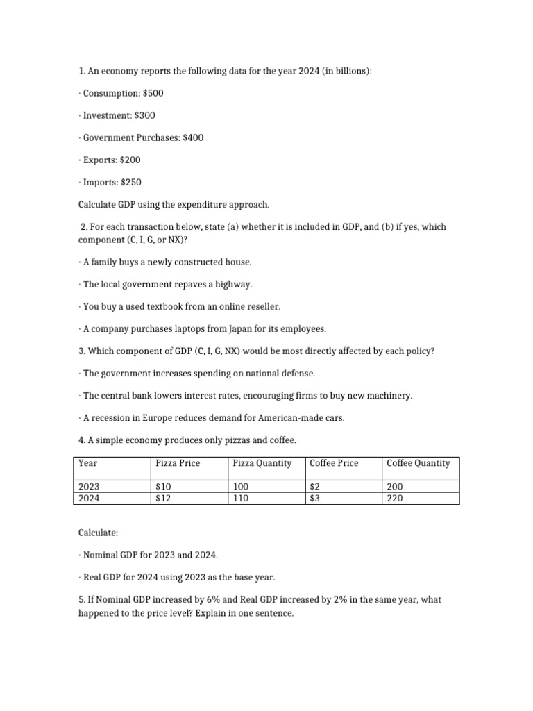 Exercises for chapter 7 | PDF | Gross Domestic Product | Inflation