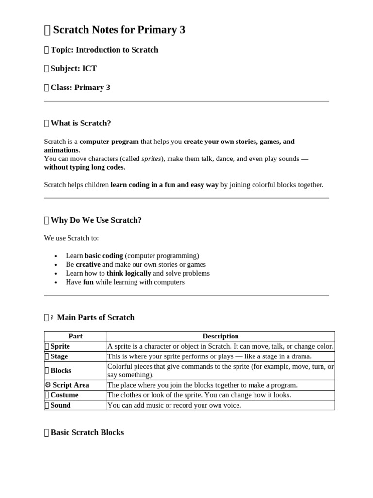 ? Scratch Notes For Primary 3 | PDF | Scratch (Programming Language ...
