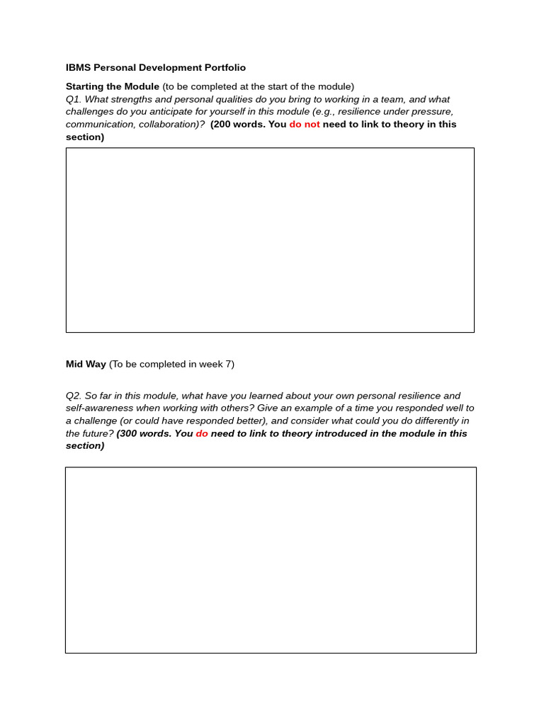 Personal Reflection Assignment Template (PPD Portfolio) | PDF