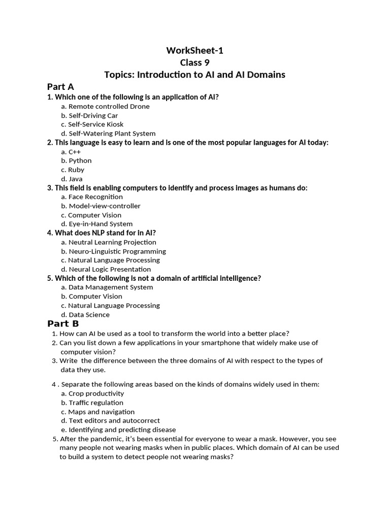 WorkSheet 1 Class 9 | PDF