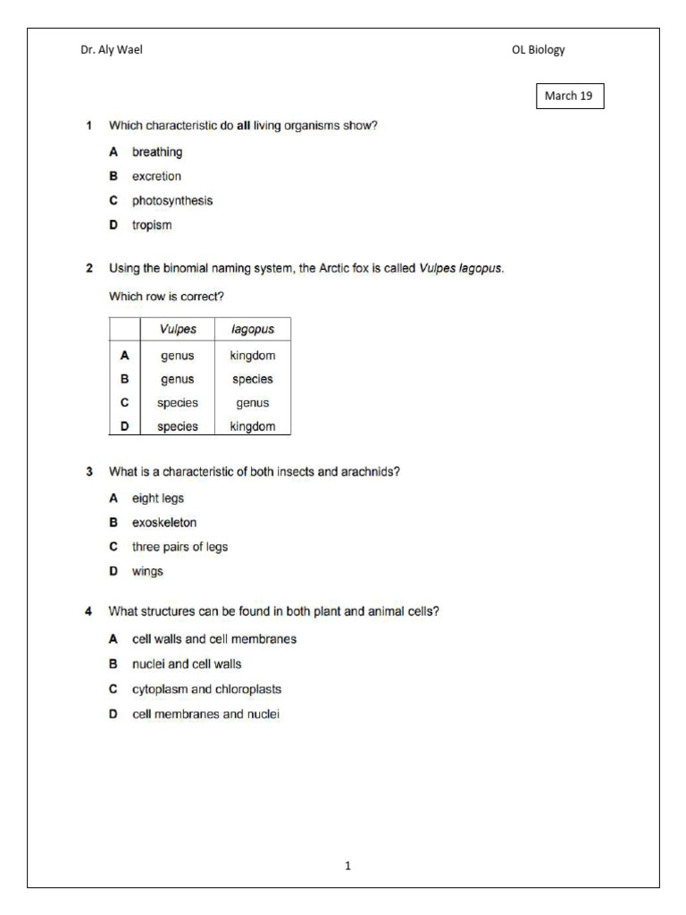 1-Cells Paper 2 Ol Biology | PDF