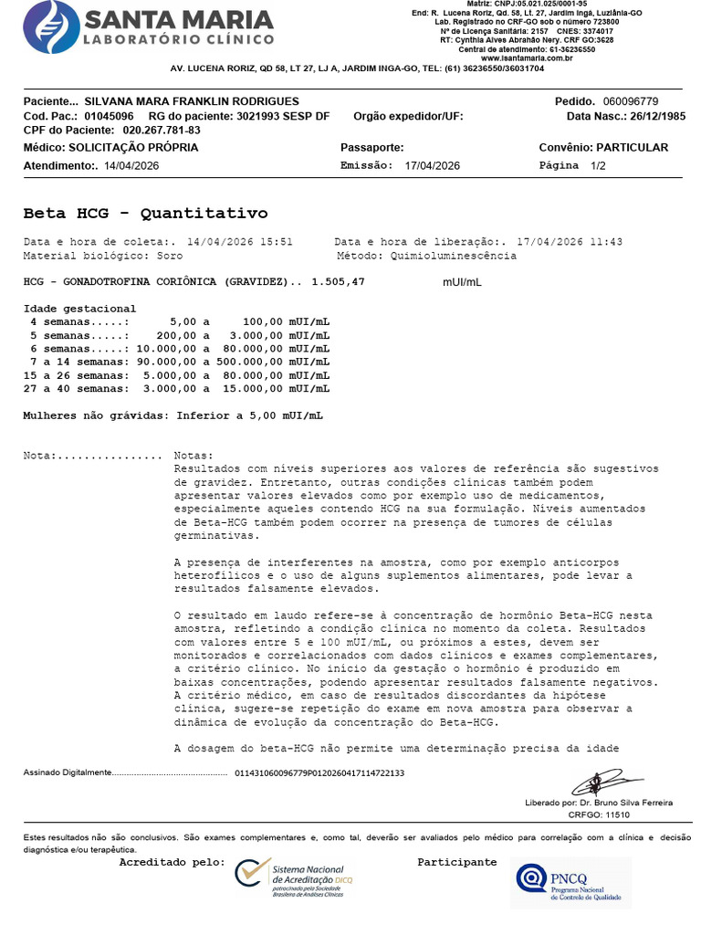 Modelo de Exame Gravidez Quantitativo | PDF | Gravidez | Gravidez humana