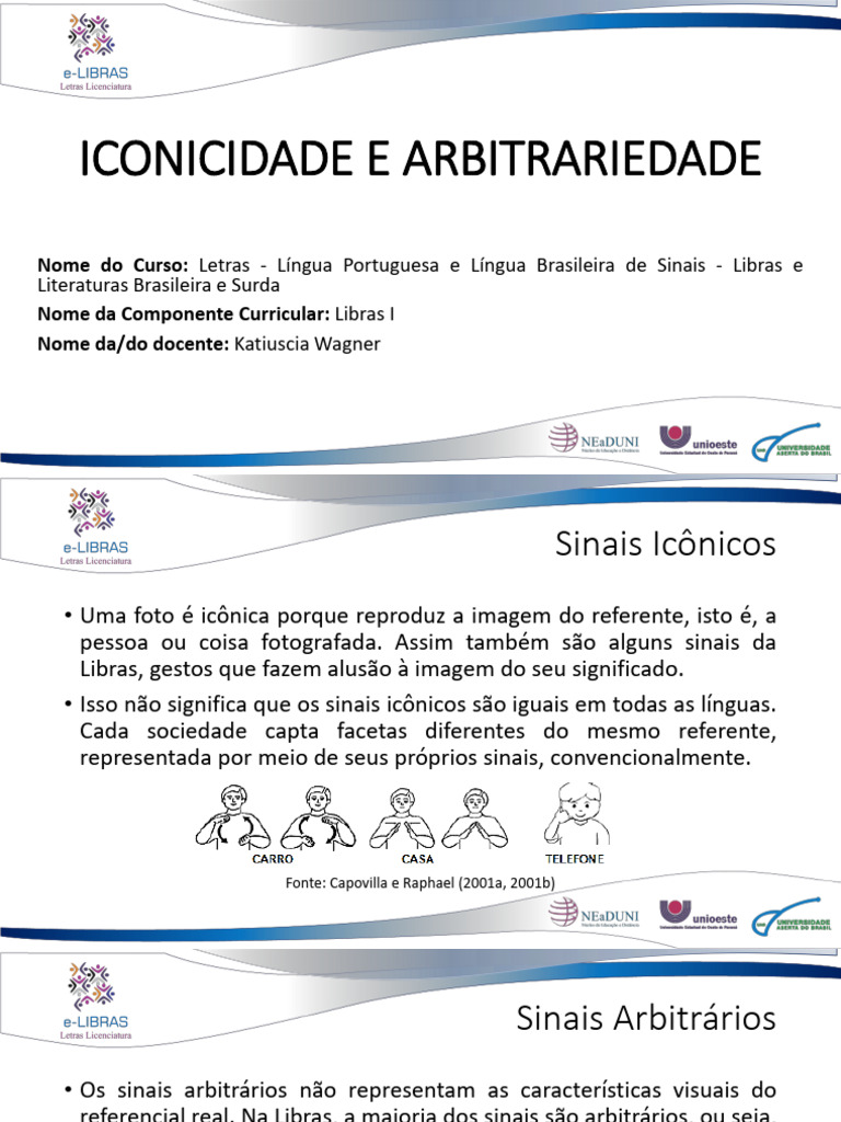 Aula - Iconicidade e Arbitrariedade - Letras Libras - Libras i | PDF