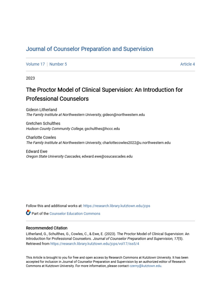 The Proctor Model of Clinical Supervision | PDF | Counseling Psychology ...