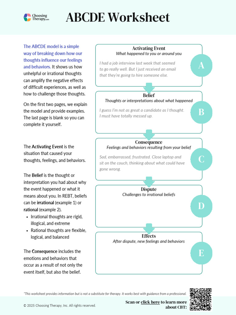 ABCDE Model Worksheet | PDF | Mental Health | Psychotherapy