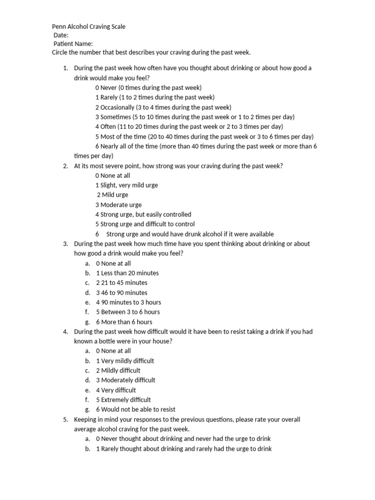 Penn Alcohol Craving Scale | PDF