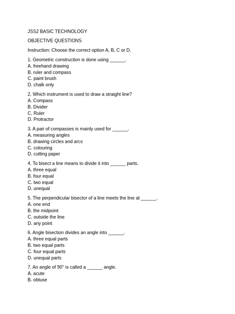 Jss2 Basic Technology Examination Questions | PDF | Circle | Triangle