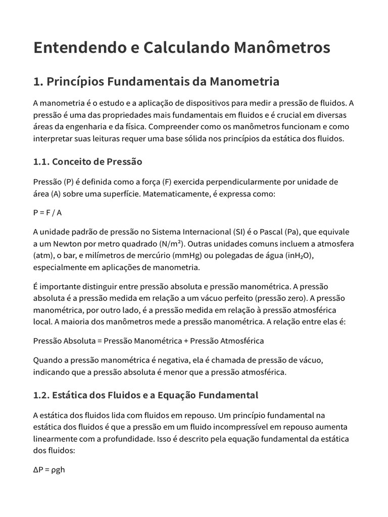 Entendendo_e_Calculando_Manômetros | PDF | Medição de pressão | Pressão