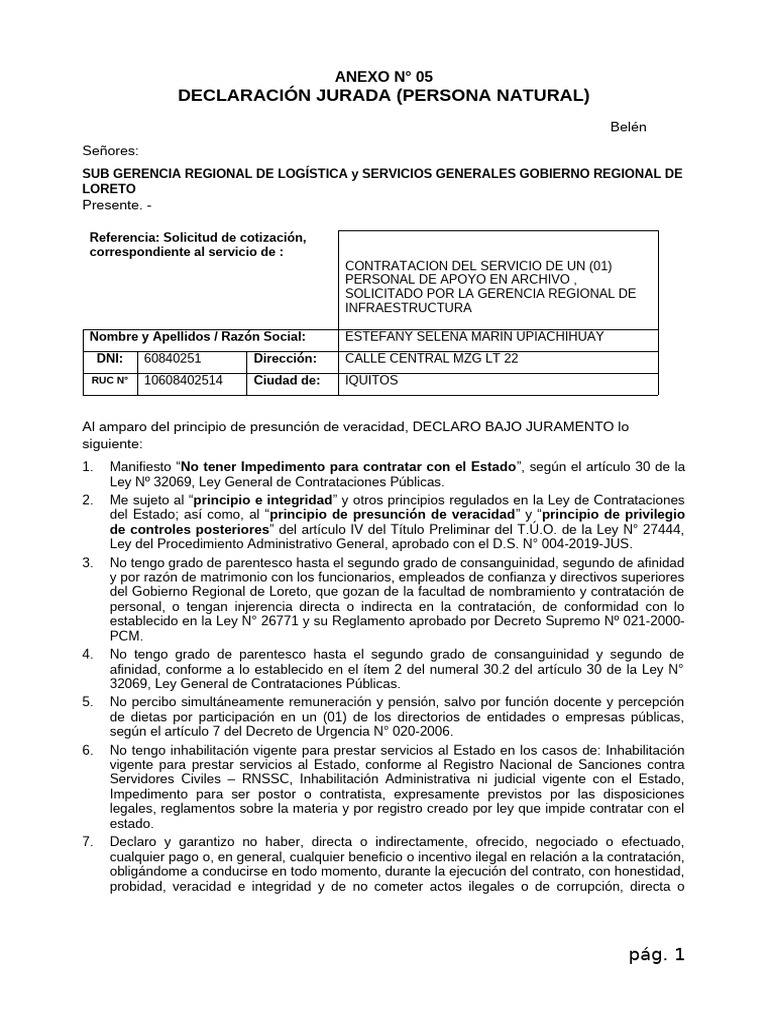 05 Declaracion Jurada 2026 | PDF