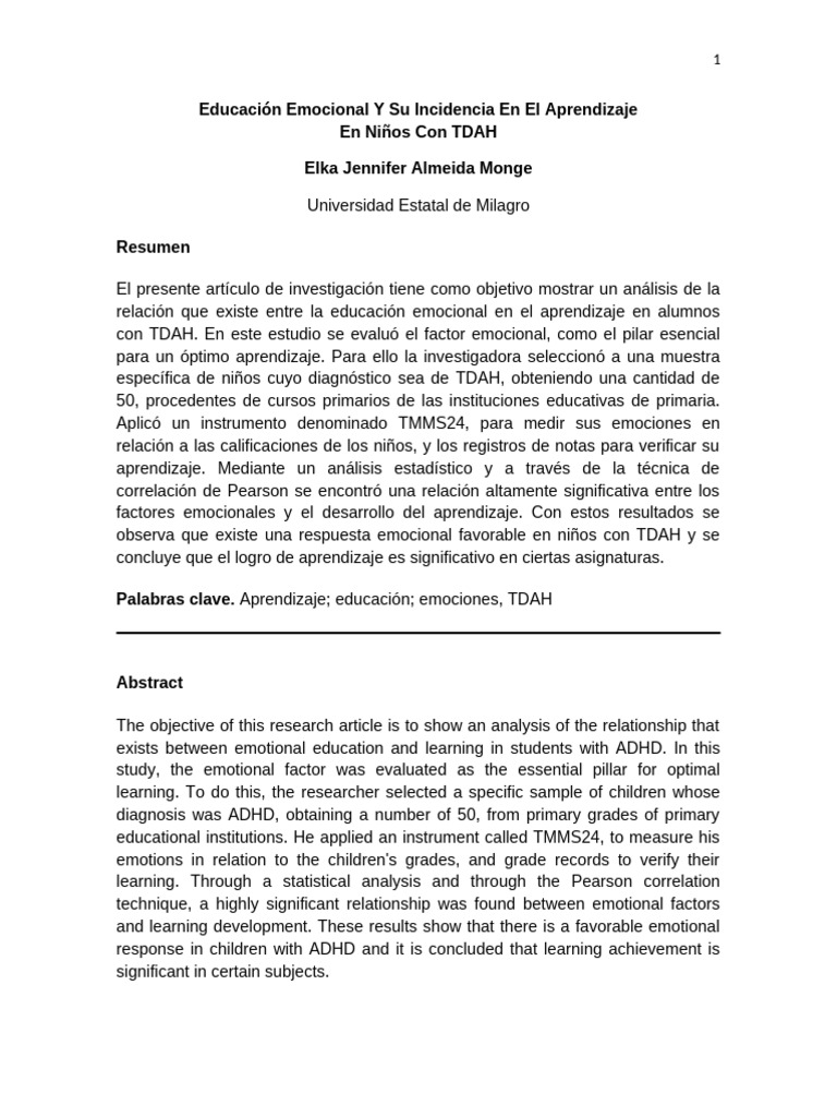 Educación Emocional y Su Incidencia en El Aprendizaje | PDF | Las ...