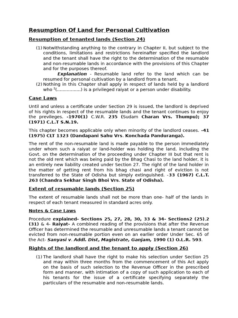 Resumption of Land for Personal Cultivation | PDF | Leasehold Estate ...