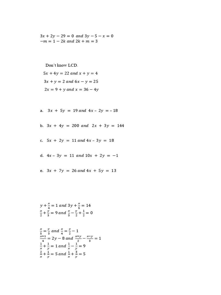 10D Simultaneous Equations With Fractions | PDF