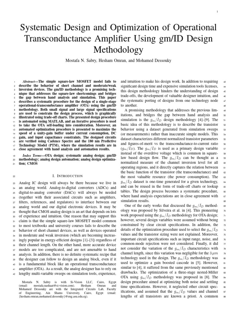 Gmid Design Methodology 5t Ota | PDF | Analogue Electronics | Cmos