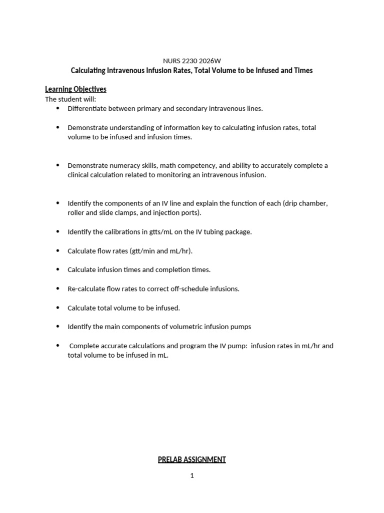 NURS 2230 2026W LO Prelab Assignment Calculating Inf Rates Times | PDF ...
