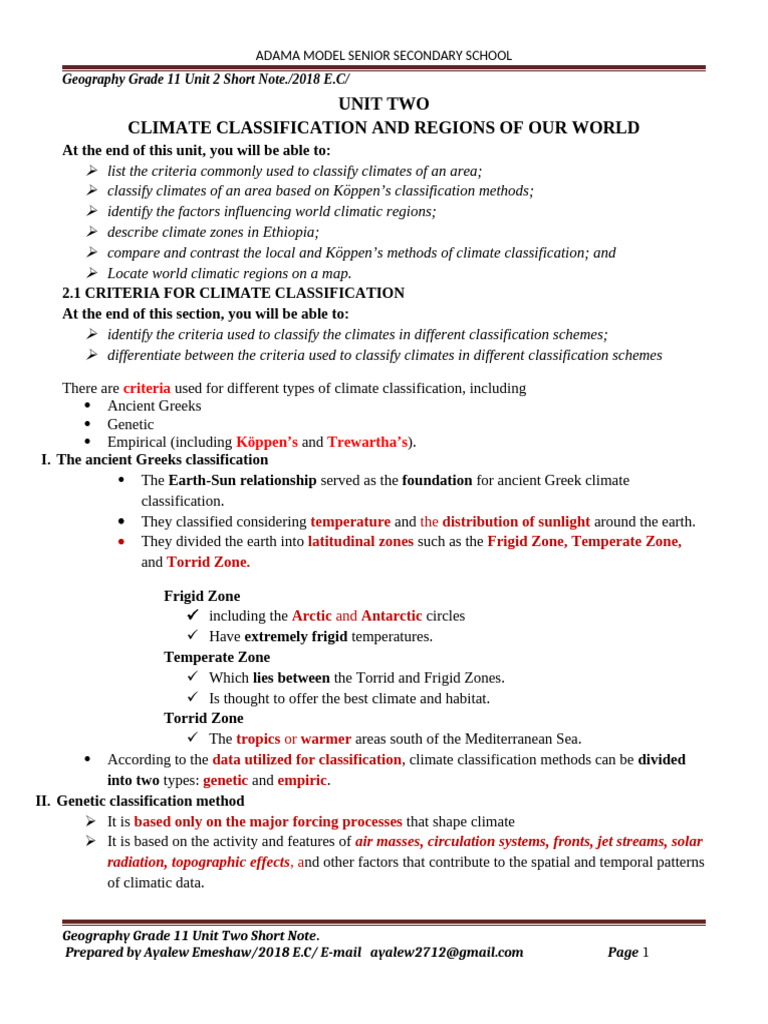 Geo g11 Unit Two | PDF | Subtropics | Climate