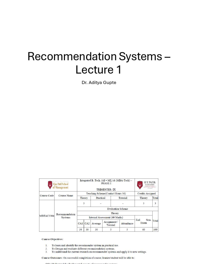 Recommendation Systems – Lecture 1 | PDF | Human Communication | Computing