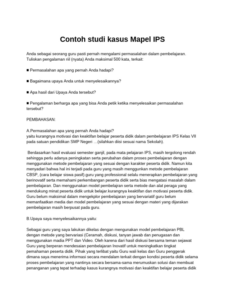 Contoh Studi Kasus Mapel IPS | PDF